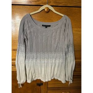 White House Black Market Ombre Chevron Ribbed Sweater Grey Ivory Metallic Modern